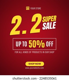 Red Modern 2.2 Super Sale Social Media Post Design Concept Background