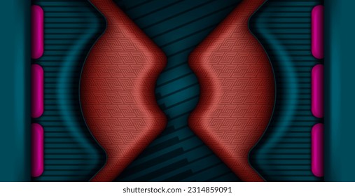 red modern 3d abstract multicolor spectrum folded effect layered background. Bright folds futuristic technology background , Electronic motherboard , Communication and engineering concept