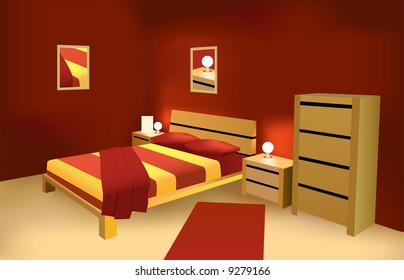 red modern bedroom vector