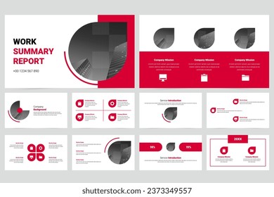 Red modern business work report slide presentation template
