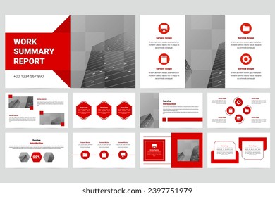 Red modern business work report slide presentation template
