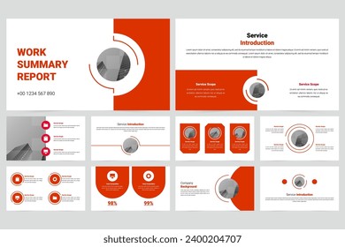 Red modern business work report slide presentation template