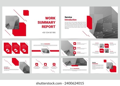 Red modern business work report slide presentation template