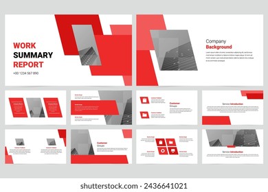 Red modern business work report slide presentation template