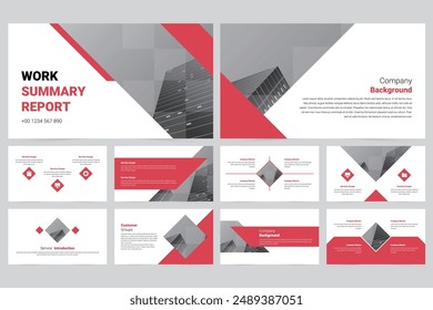 Red modern business work report slide presentation template