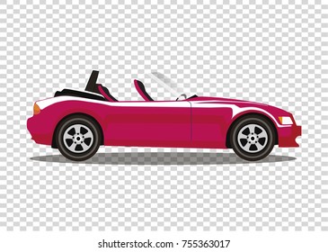 Red modern cartoon colored cabriolet car isolated on transparent background. Sports car without roof vector illustration. Clip art. 