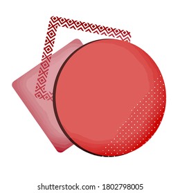 Red modern circle template, advertising and social media publications, dots pattern and indie frame, empty space for text and information, geometric elements isolated, vector illustration