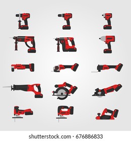 Red modern cordless power tools set