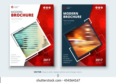 Red Modern Cover Page Design. Corporate Business Template For Brochure, Report, Catalog, Magazine. Layout With Square Photo And Abstract Triangle Background. Creative Poster, Flyer Or Banner Concept
