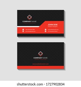 Red modern creative business card design and name card, horizontal simple clean template vector design with black color, layout in rectangle size.