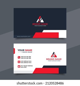 Red modern creative business card and name card  horizontal simple clean template vector design