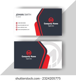 Red modern creative business card, horizontal simple clean template vector design.