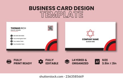 Red modern creative business card and name card, horizontal simple clean vector design, rectangular layout