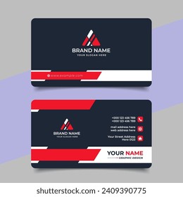 Red modern creative business card and name card horizontal simple clean template vector design