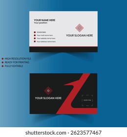 Red modern creative business card and name card  horizontal simple clean template vector design