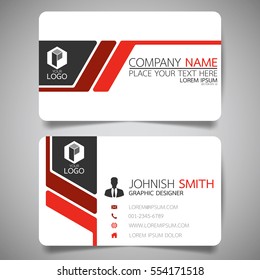 Red modern creative business card and name card,horizontal simple clean template vector design, layout in rectangle size.