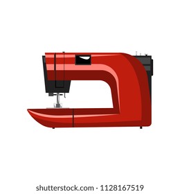 Red modern electronic sewing machine, dressmakers equipment vector Illustration on a white background