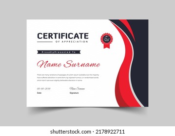 Red Modern elegant diploma certificate template, Modern Certificate Template Vector Design