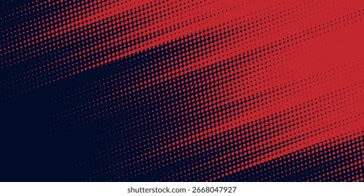 Rote moderne Rasterpunkte blaue Farbe Muster Farbverlauf farbige Textur Hintergrund. Dot Pop Art Comic Sport Stil Vektorkunst modern
