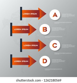 Red Modern infographic arrows. Vector design template of 4 options, steps, parts.