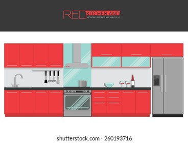 red modern kitchen interior