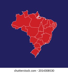 Red Modern Map of Brazil isolated on Blue background, Vector Illustration EPS 10