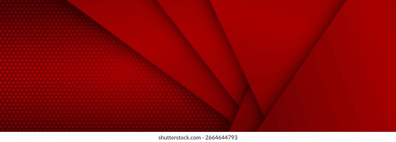 Red modern material design with hexagonal pattern, dark overlayed sheets of paper, corporate template for your business, vector abstract widescreen background