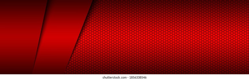 Red modern material header with polygoal grid. Corporate banner for your business. Vector abstract widescreen background