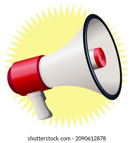 Red modern megaphone with a star symbol on a white background