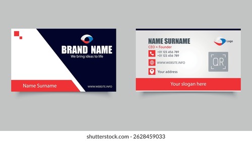 Red Modern Minimalist Business Card Template. Fully customizable and print-ready layout.