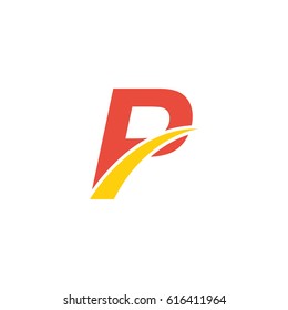 red modern p initial letter typography design logotype with yellow ornament for brand and company identity. 