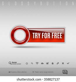 Red modern plastic button with circle on the gray background. Vector design element.