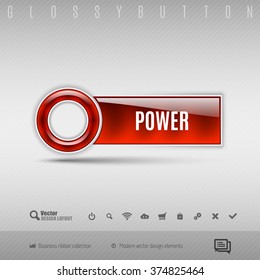 Red modern plastic button with circle on the gray background. Vector design element.