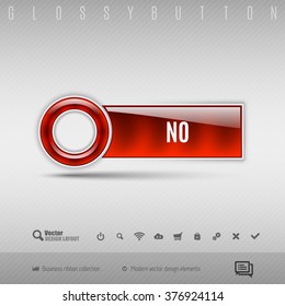 Red modern plastic button with circle on the gray background. Vector design element.