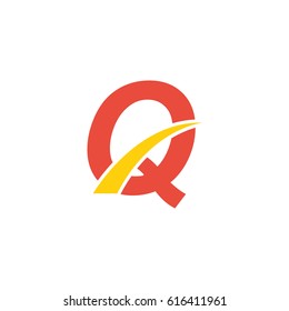 red modern q initial letter typography design logotype with yellow ornament for brand and company identity. 