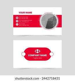 Red modern round geometric business card template