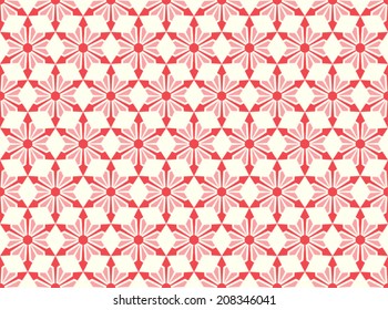 Red modern star and circle and arrow shape seamless pattern. Fashionable flower for graphic or classic smart design