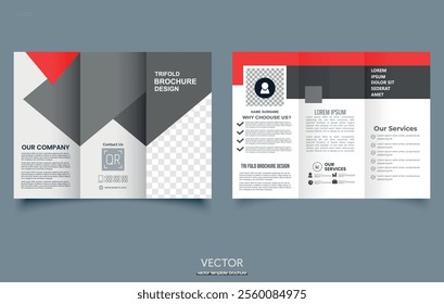 Red modern trifold business brochure template.