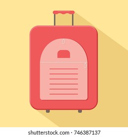 Red modern valise suitcase with handle. Vector illustration