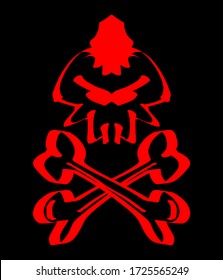 RED MOHAWK SKULL with cross bones vector illustration art,ready for stickers,logo,tshirt etc