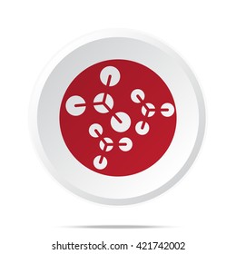 Red Molecules icon on white web button