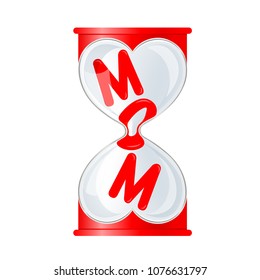 Red mom text  in Sand Clock. Love mother Concept, illustration isolated on white background.
