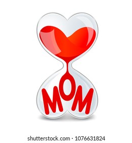Red mom text  in Sand Clock. Love mother Concept, illustration isolated on white background.