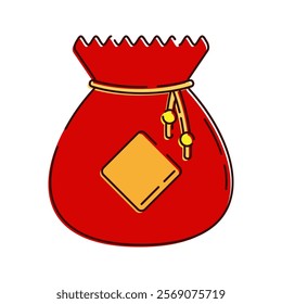 Red Money Bag Illustration, A red bag with gold details, symbolizing wealth and the gathering of fortune.