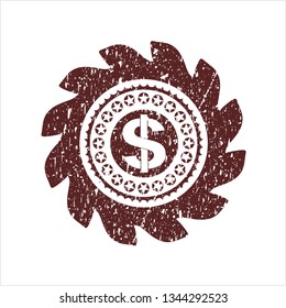 Red money icon inside grunge seal