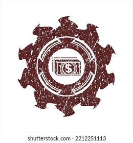 Red Money Icon Inside Rubber Stamp. 