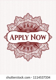 Red money style emblem or rosette with text Apply Now inside