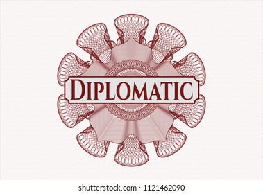 Red money style emblem or rosette with text Diplomatic inside