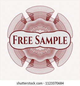 Red money style emblem or rosette with text Free Sample inside