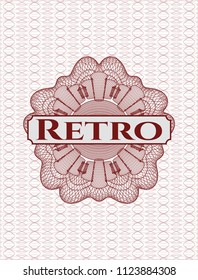 Red money style emblem or rosette with text Retro inside